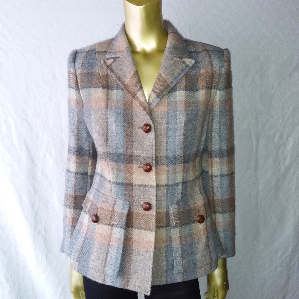 Vintage Ralph Lauren wool plaid safari riding jacket blazer 4